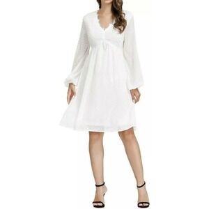 NWT Jasambac Womens Maternity Swiss Dot Dress Size XL Chiffon Baby Shower White‎